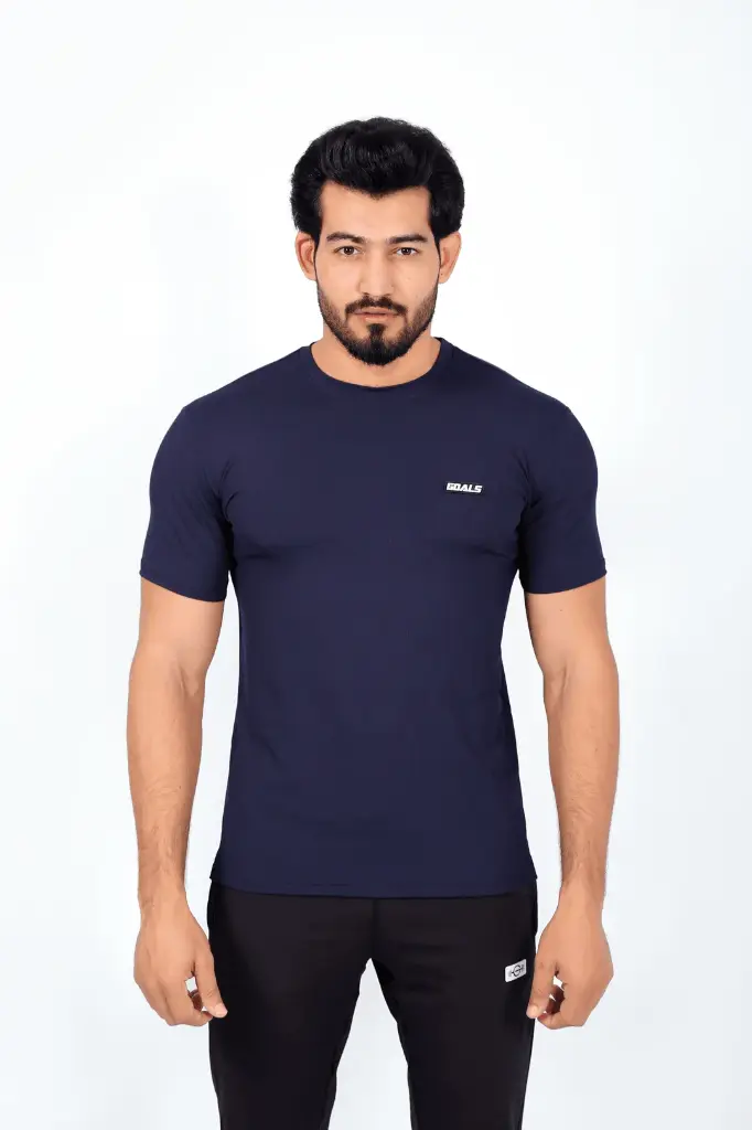 Ribbed Lycra T-Shirt | Navy Blue