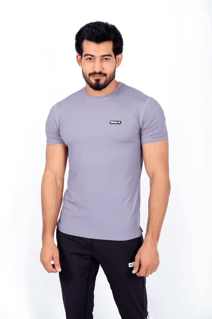 Ribbed Lycra T-Shirt | Grey