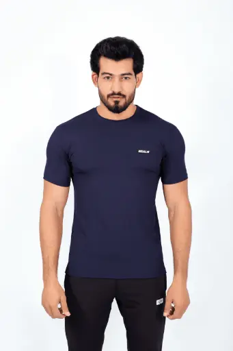 Ribbed Lycra T-Shirt | Navy Blue