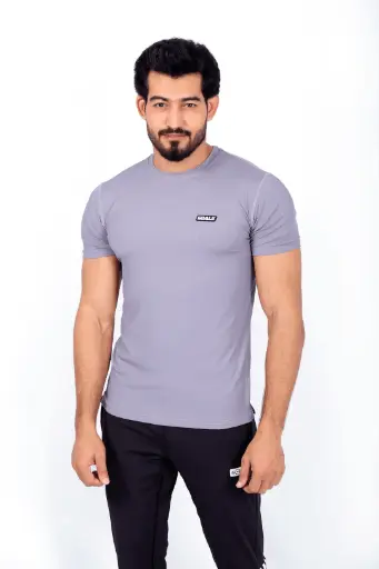 Ribbed Lycra T-Shirt | Grey